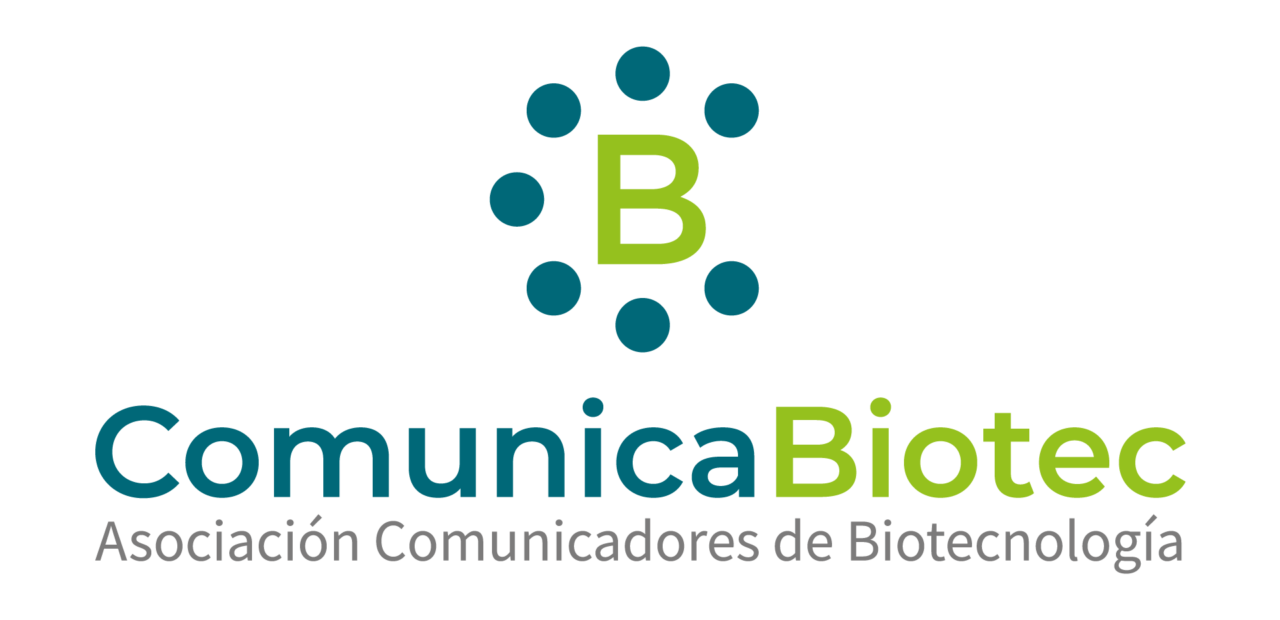 Logotipo de CommunicaBiotec, Asociación de Comunicadores de Biotecnología, en verde y azul petróleo.